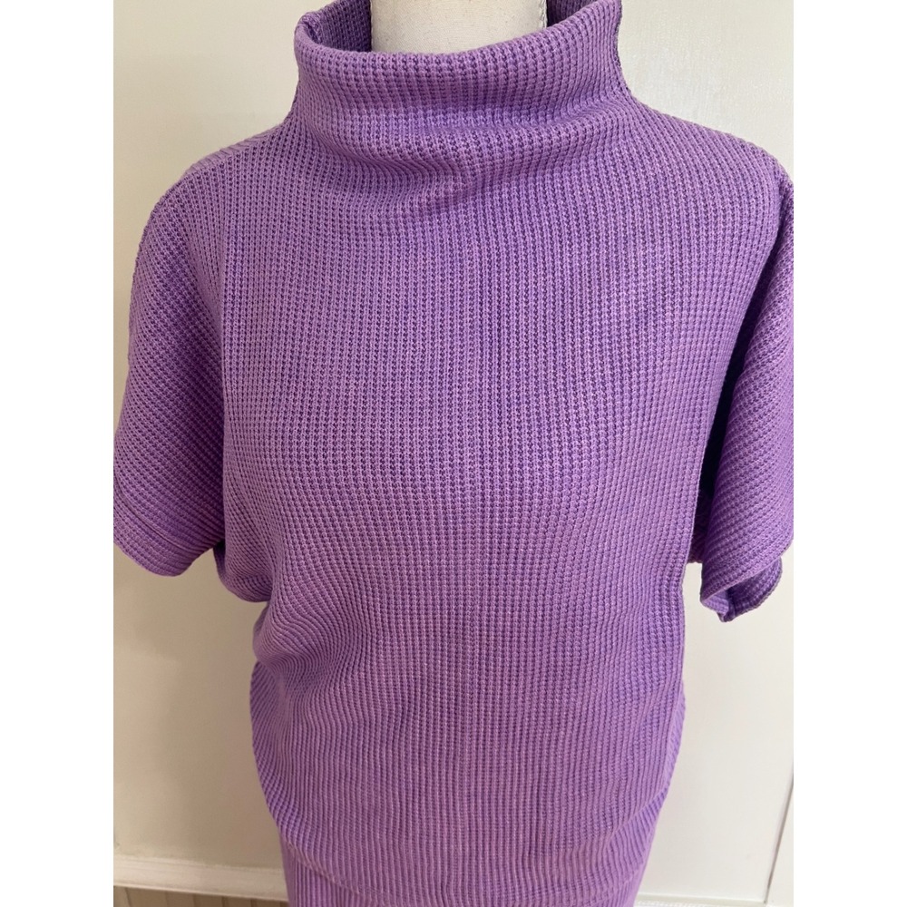 Zenana Womens Purple Waffle Knit 2 Piece Set Mock Neck Top Wide Leg Pants Small - Picture 5 of 15